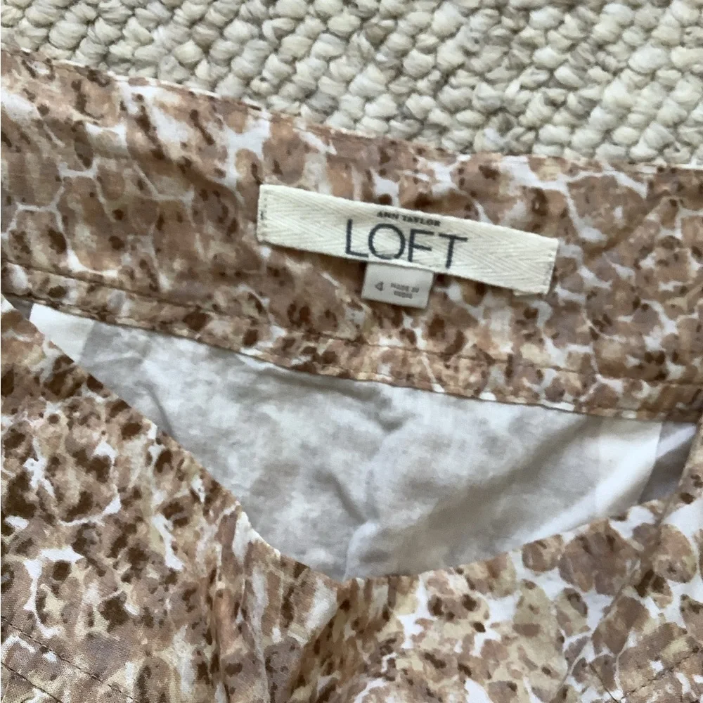 LOFT Tan Brown White Animal Print Skirt Lined 4